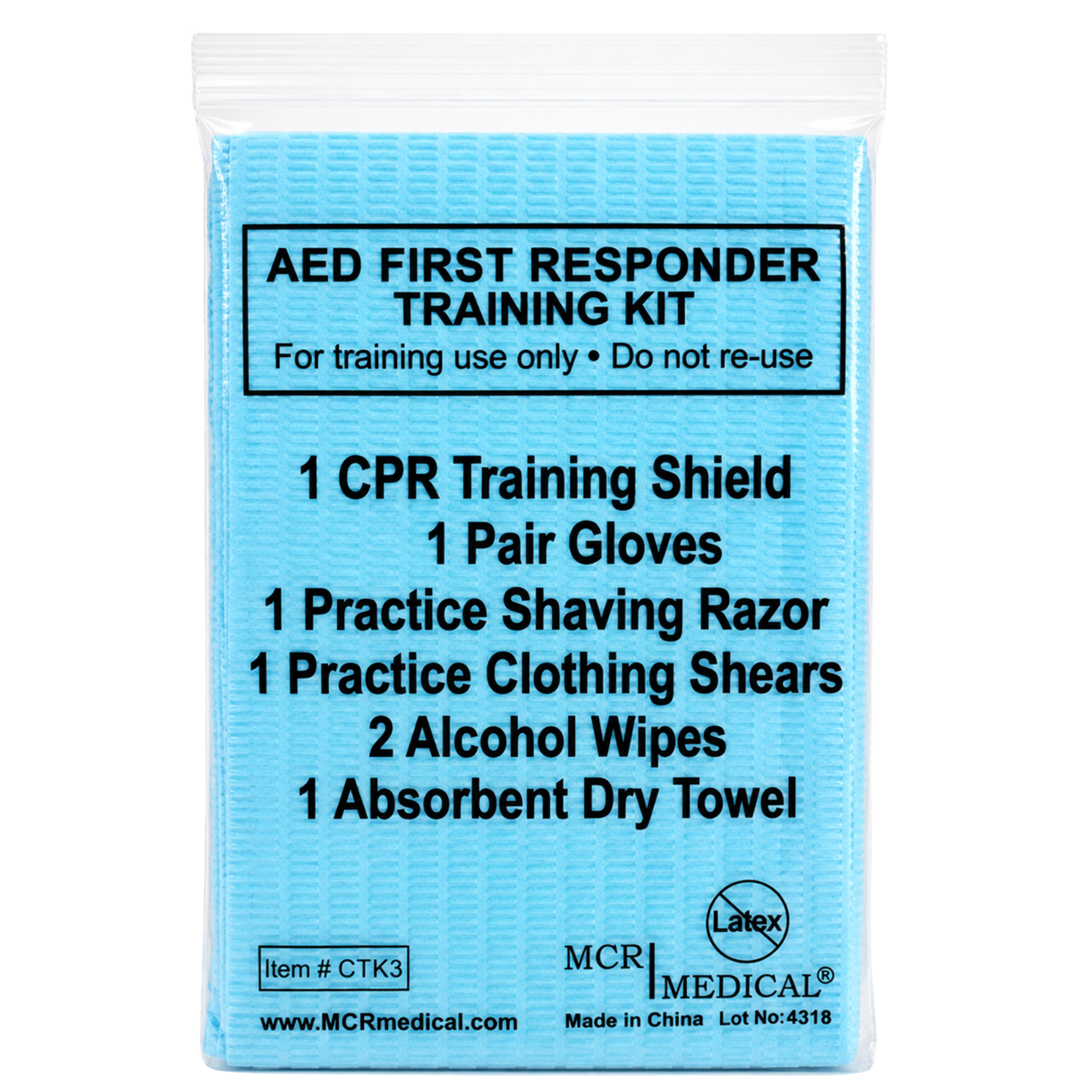 500-Pack Deluxe AED First Responder Training Kit with Simulated Razor, Scissors, & More