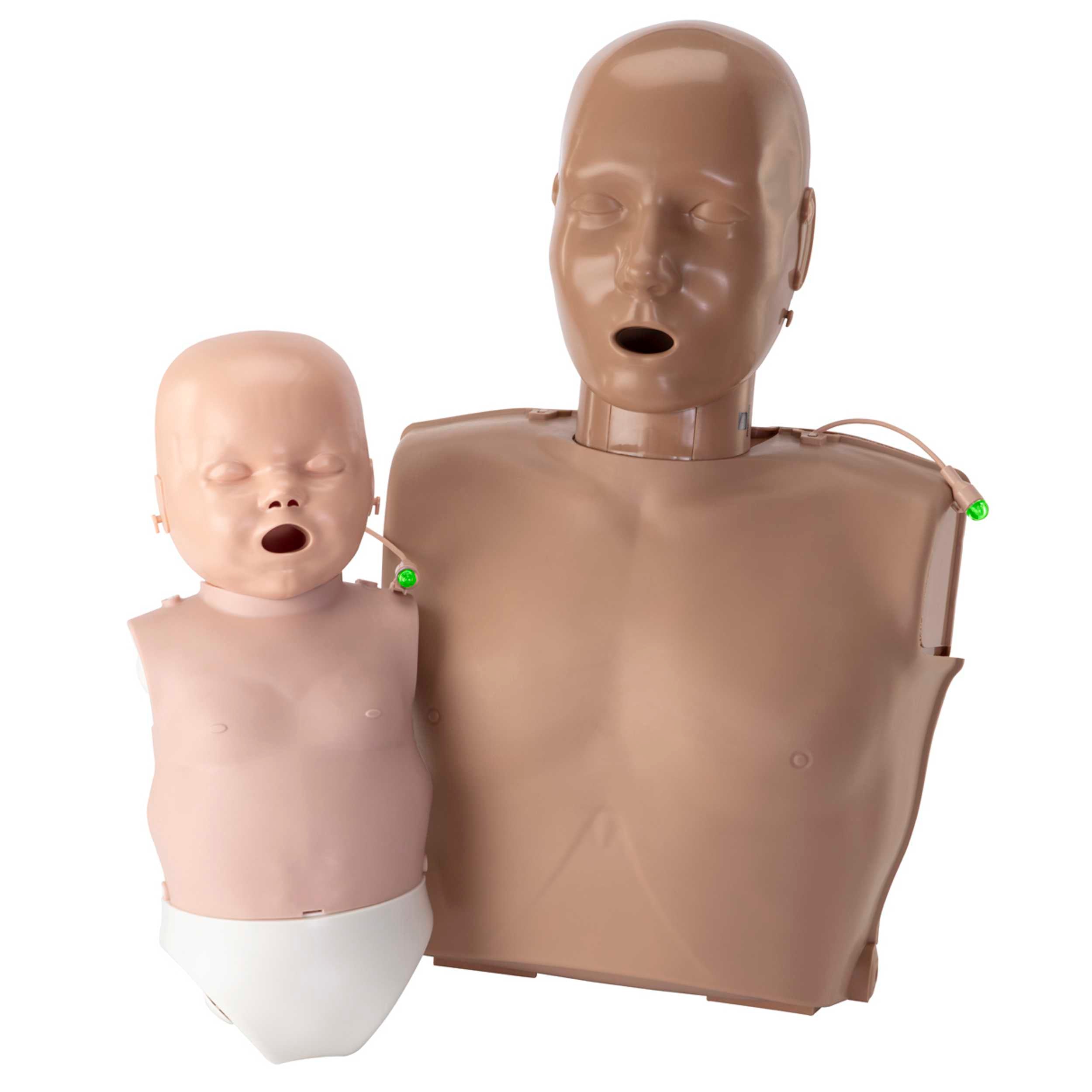 PRESTAN-ultralite-dark tone adult manikin medium tone infant with feedback cables