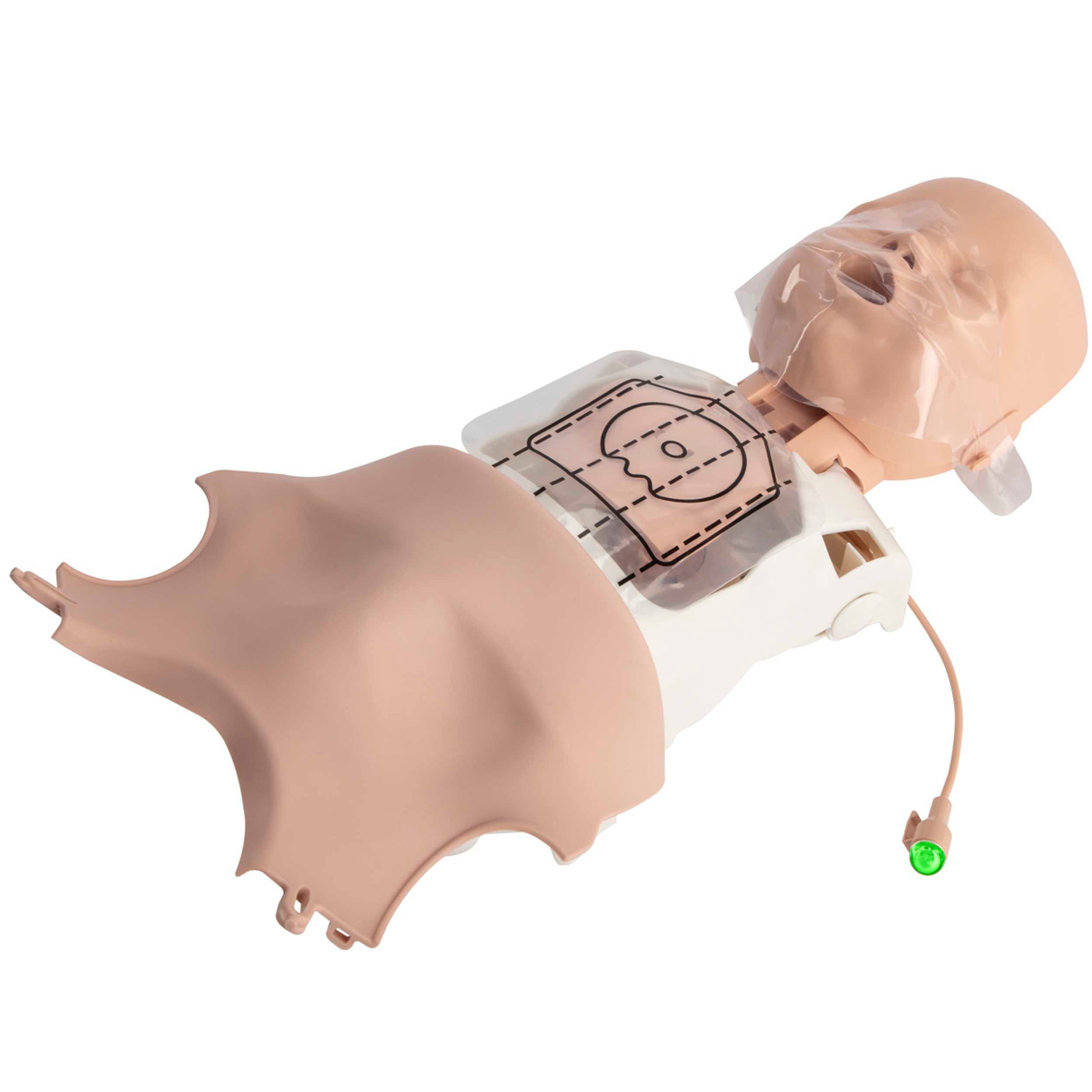 PRESTAN-ultralite- Medium tone infant manikin-open chest with lung bag demonstration.