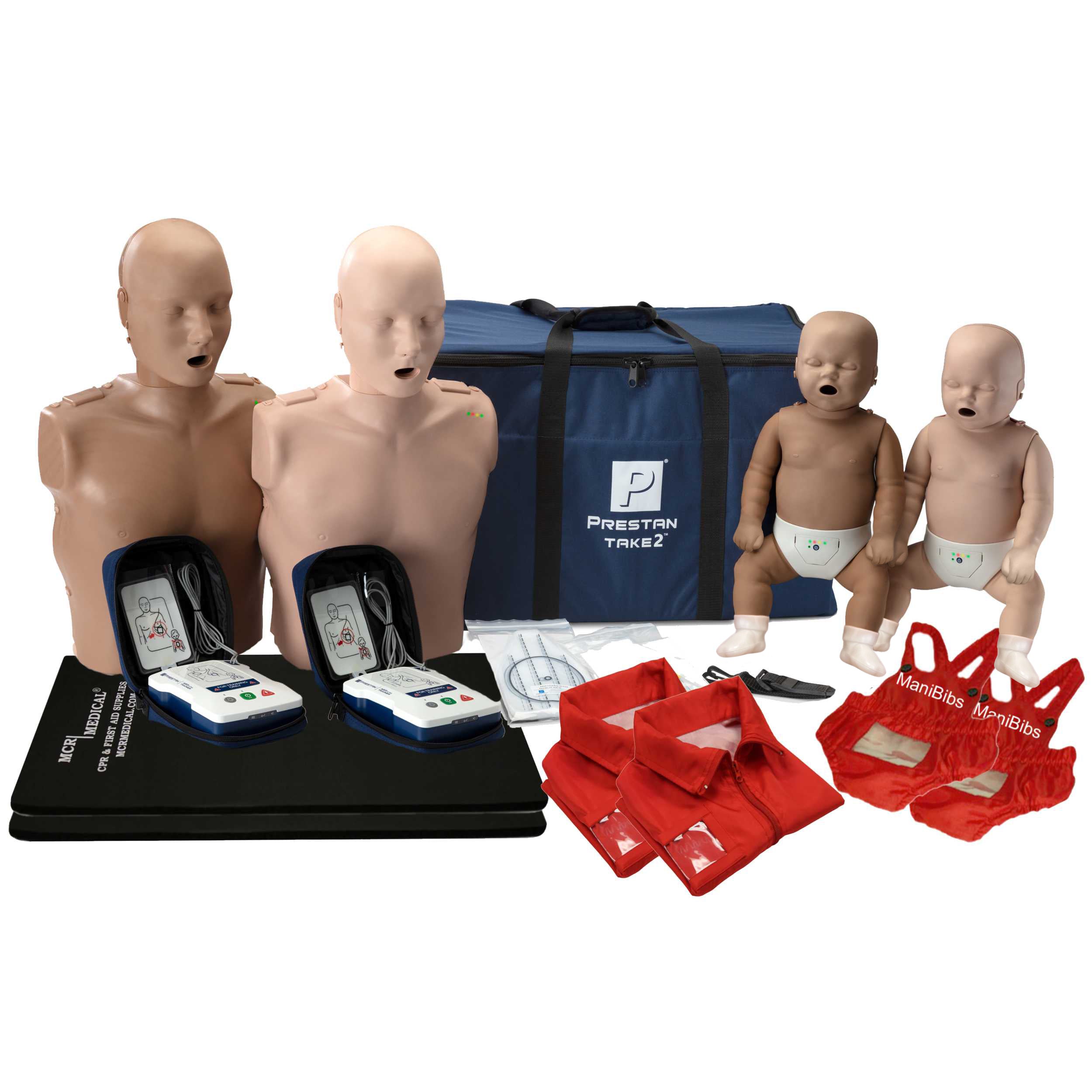 Diversity Manikin & AED Trainer Kit with Feedback (2-Adult, 2-Infant, 2-AED UltraTrainers, Vests & A