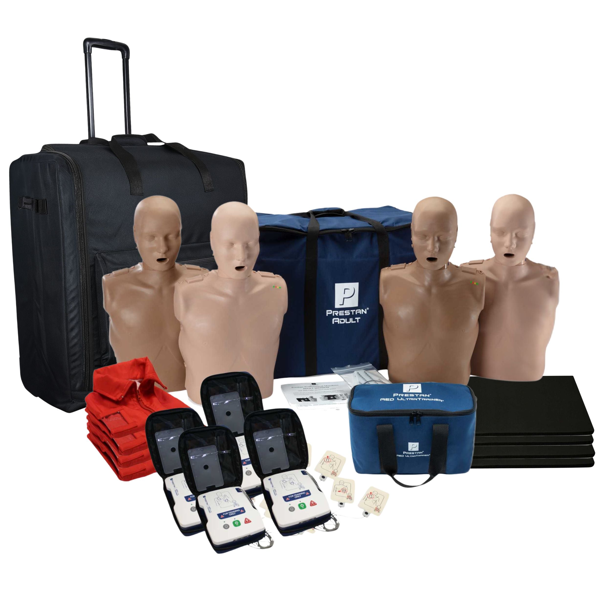 Diversity CPR Adult Manikin 4-Pack w. Feedback, AED UltraTrainers, & CarryAll Bag