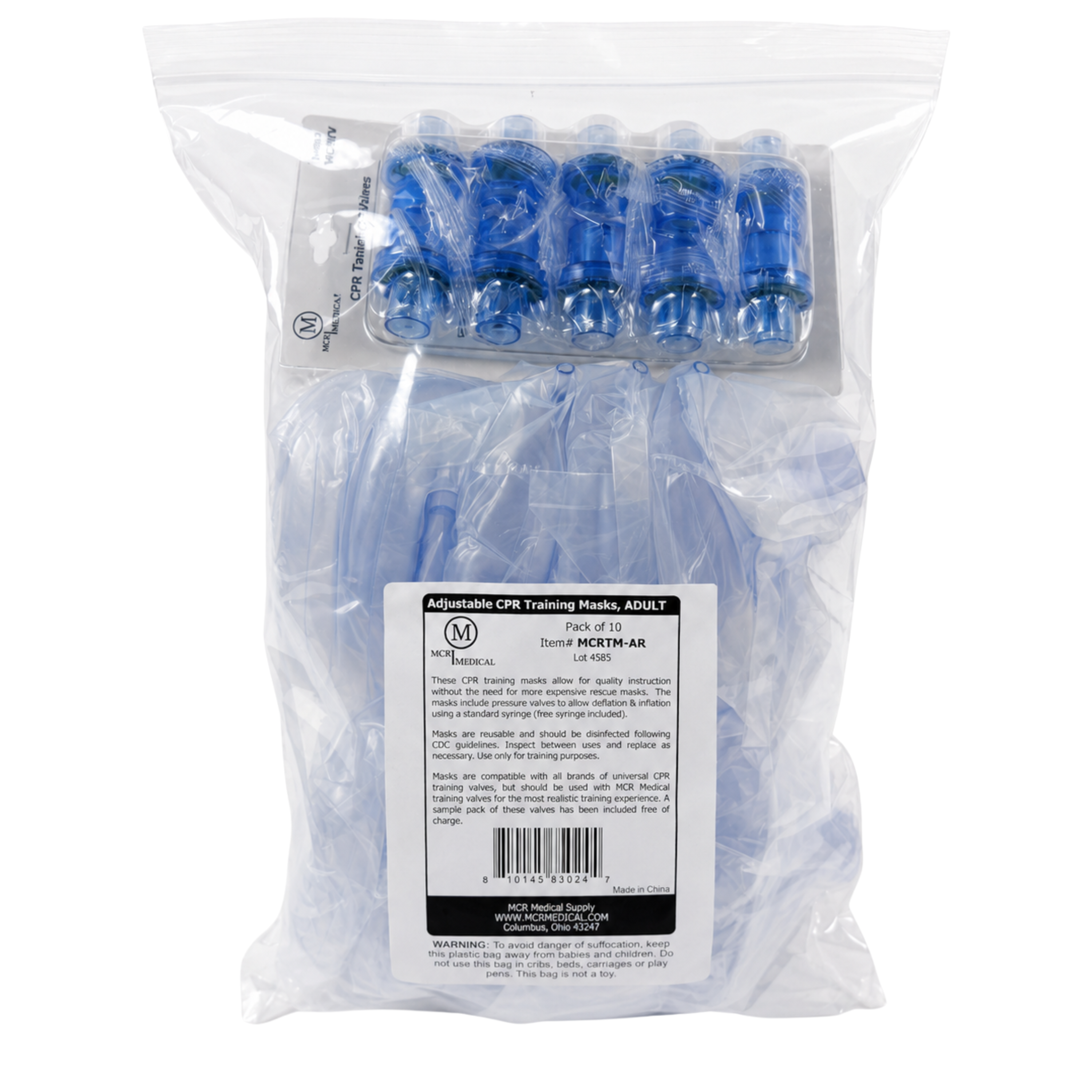 Pack of 10 Adjustable Adult Training CPR Masks, MCR Medical