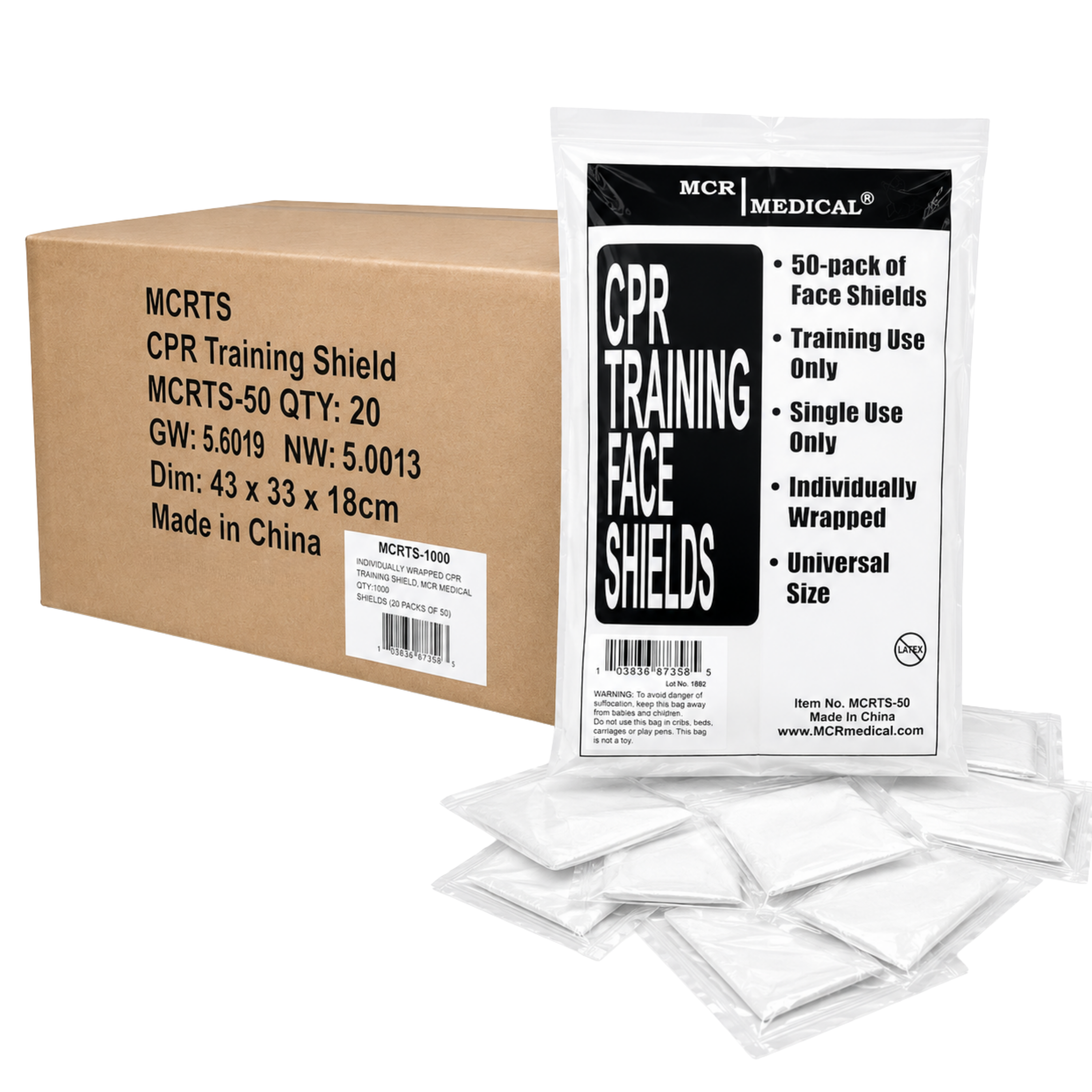 Pack of 1000 CPR Practice Shields, MCR