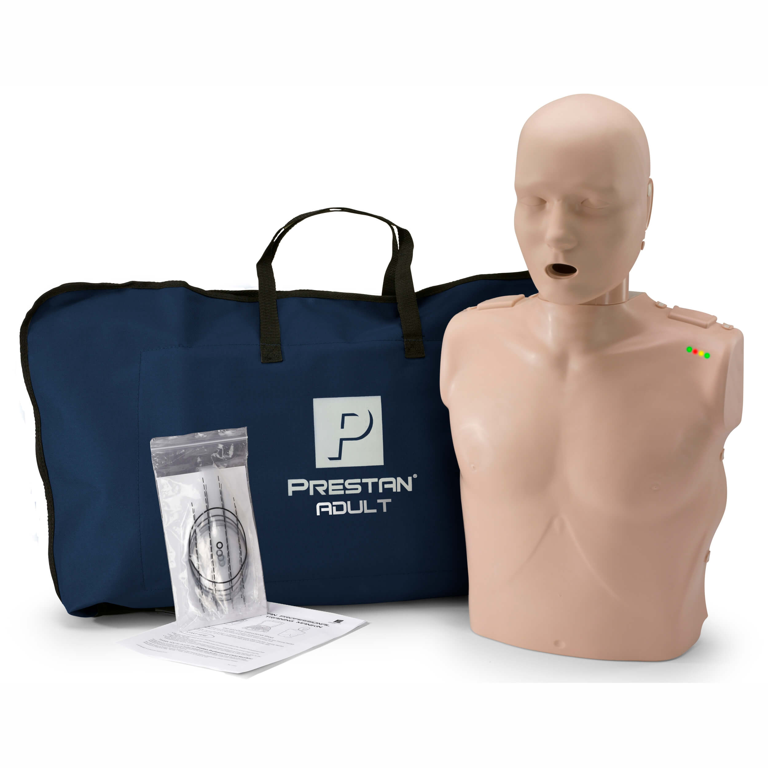 CPR Training Kit w. Adult Manikin WITH Feedback & PRESTAN AED Trainer, MEDIUM TONE