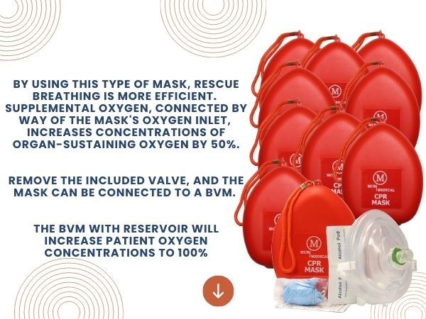 Case of 50 CPR Rescue Masks, Adult/Child, Hard Case with Wrist Strap, MCR