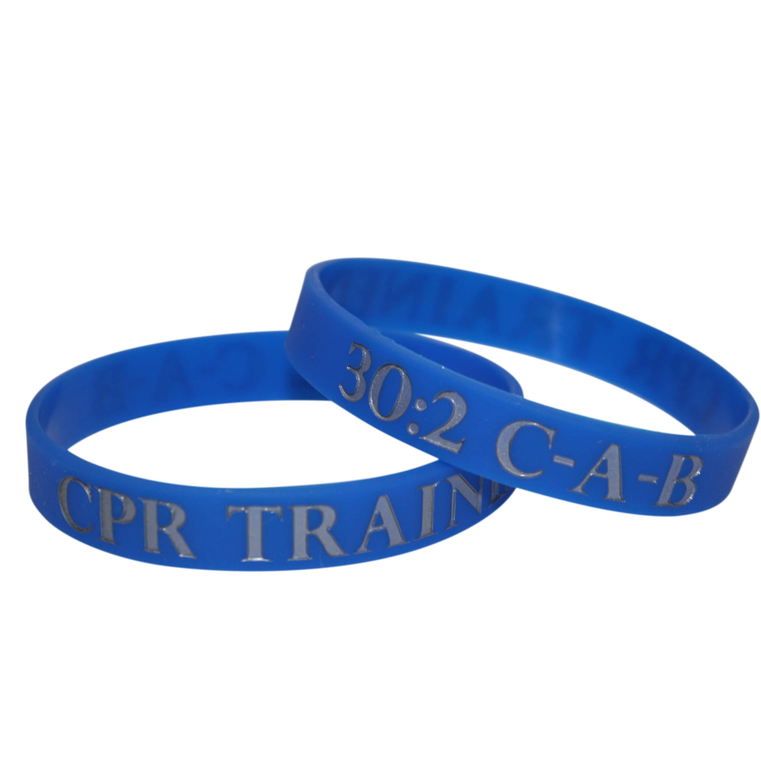 Pack of 50 Silicone Wrist Bands (CPR TRAINED / C-A-B 30:2 & CPR Saves Lives) - Blue