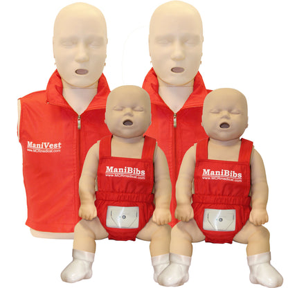 CPR Manikin & AED Trainer Kit with Feedback (2-Adult, 2-Infant, 2-AED UltraTrainers, Vests & Accesso