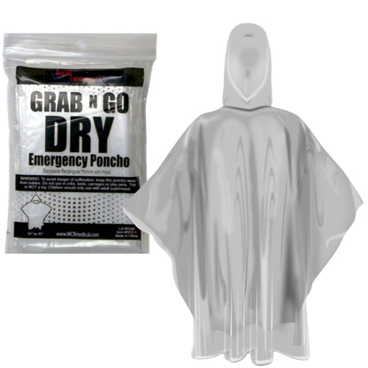 Emergency Rain Poncho, Clear, Rectangular with Hood