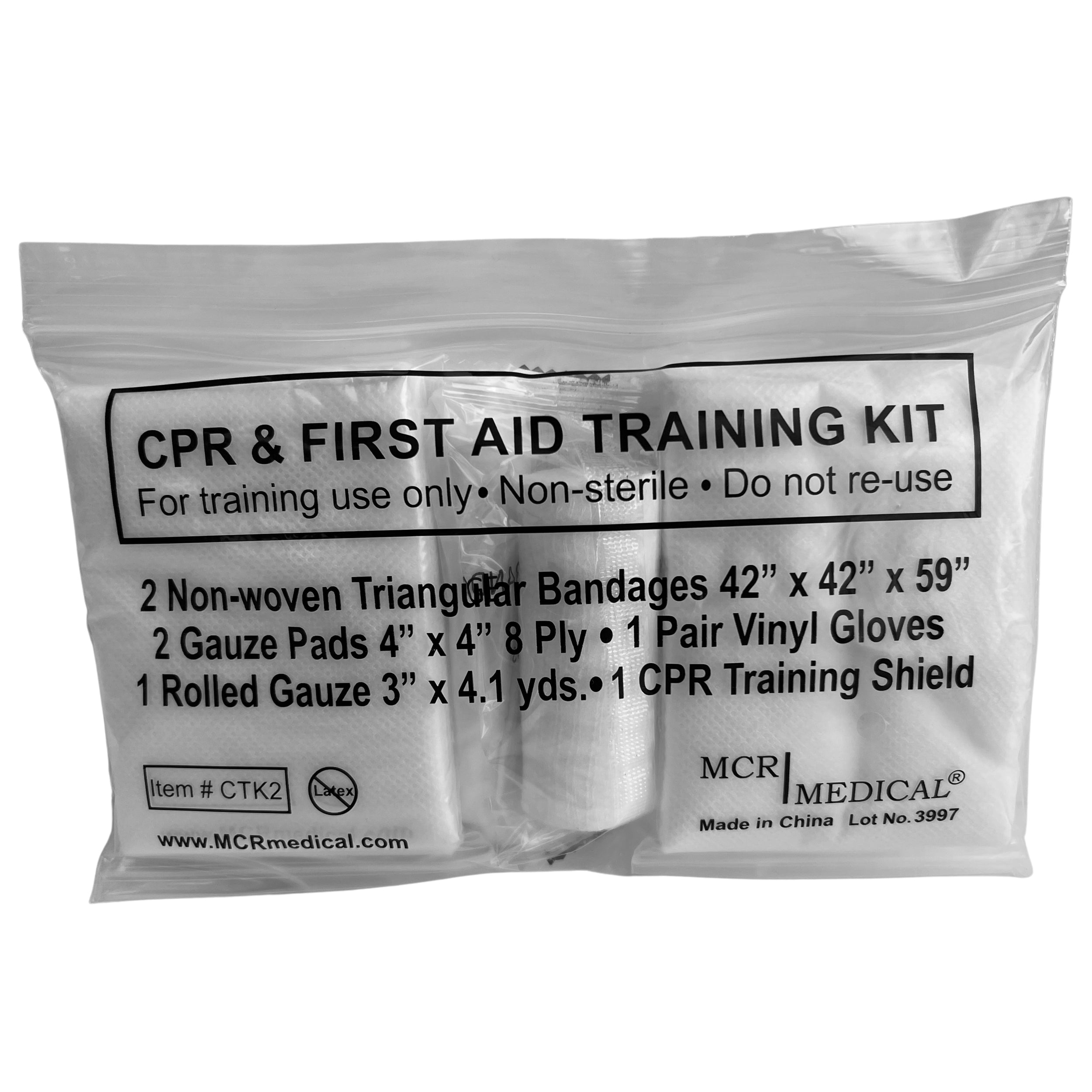 Box of 100 CPR & FA Training Kits w. 2 Non-Woven Triangular Bandages