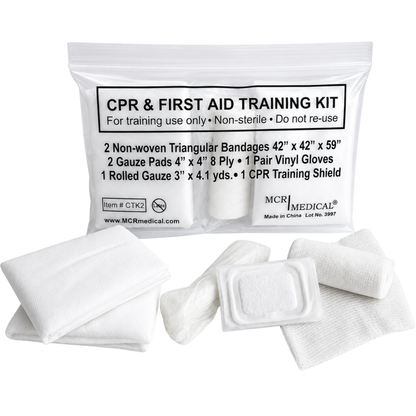 Pkg of 10 CPR & FA Training Kits w. 2 Non-Woven Triangular Bandages