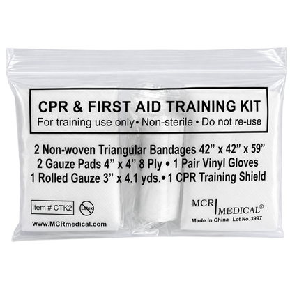 Pkg of 10 CPR & FA Training Kits w. 2 Non-Woven Triangular Bandages