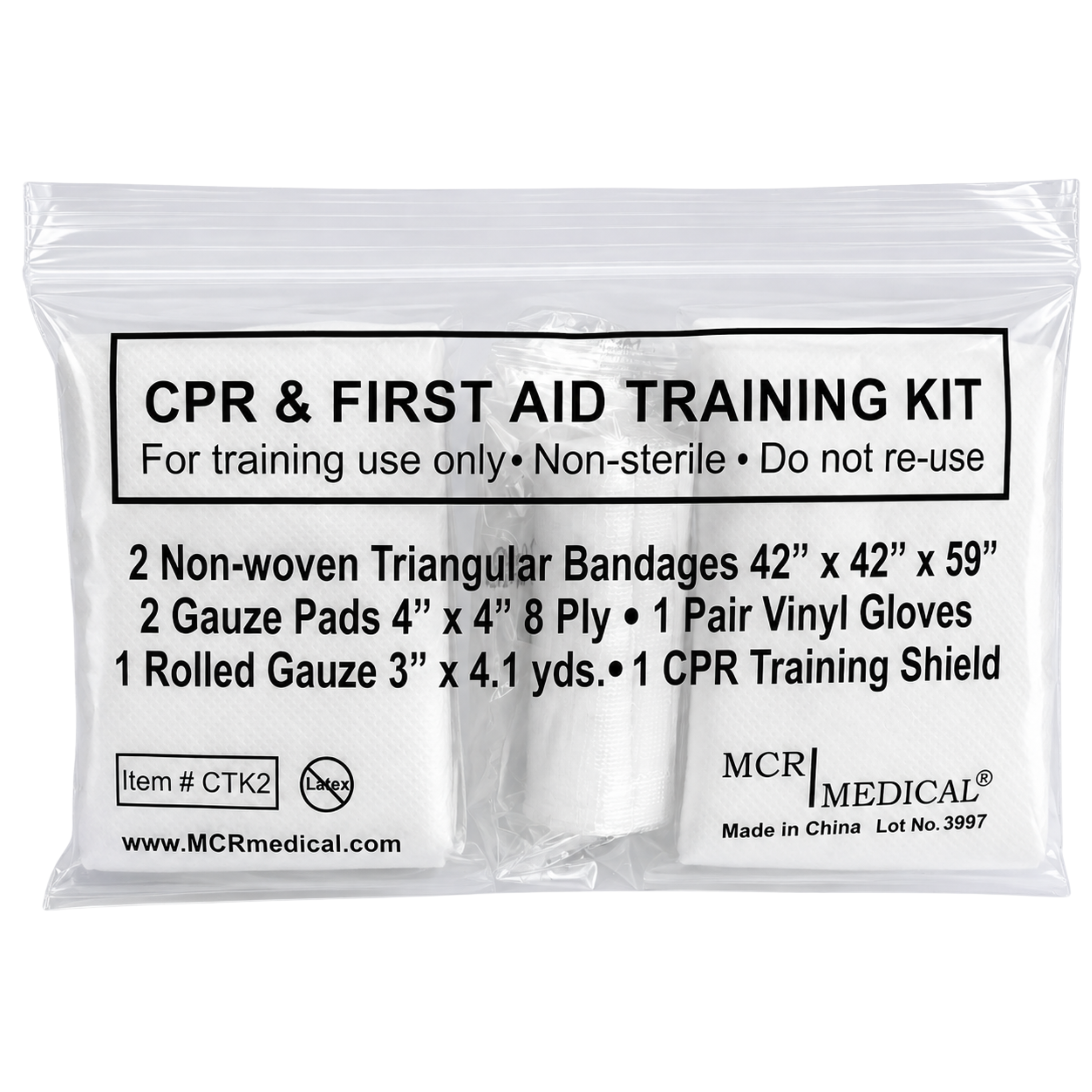 Case of 500 CPR & FA Training Kits w. 2 Non-Woven Triangular Bandages