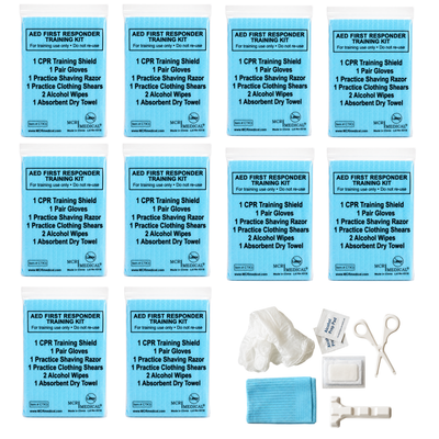 10-Pack Deluxe AED First Responder Training Kit with Simulated Razor, Scissors, & More