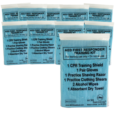 10-Pack Deluxe AED First Responder Training Kit with Simulated Razor, Scissors, & More