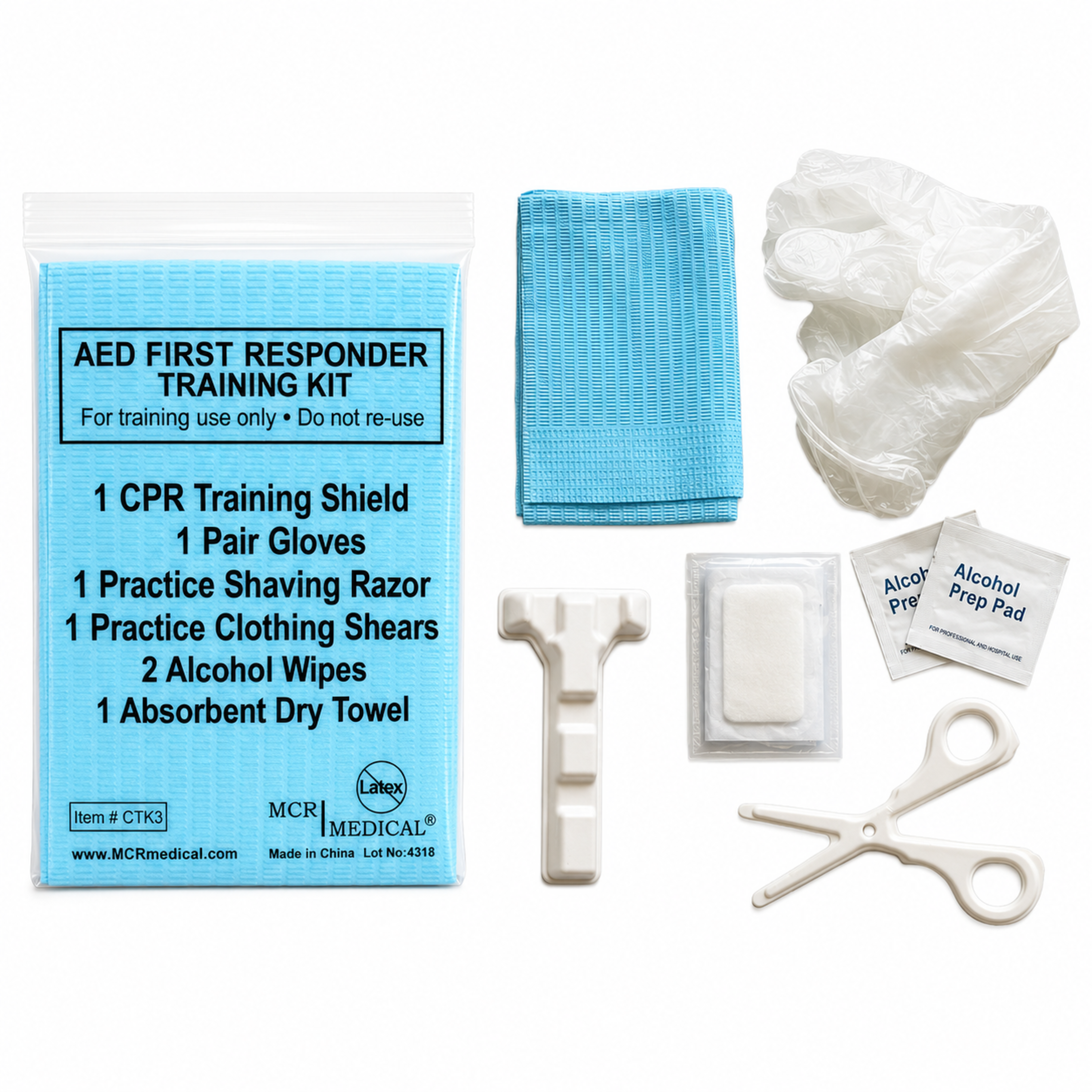 10-Pack Deluxe AED First Responder Training Kit with Simulated Razor, Scissors, & More