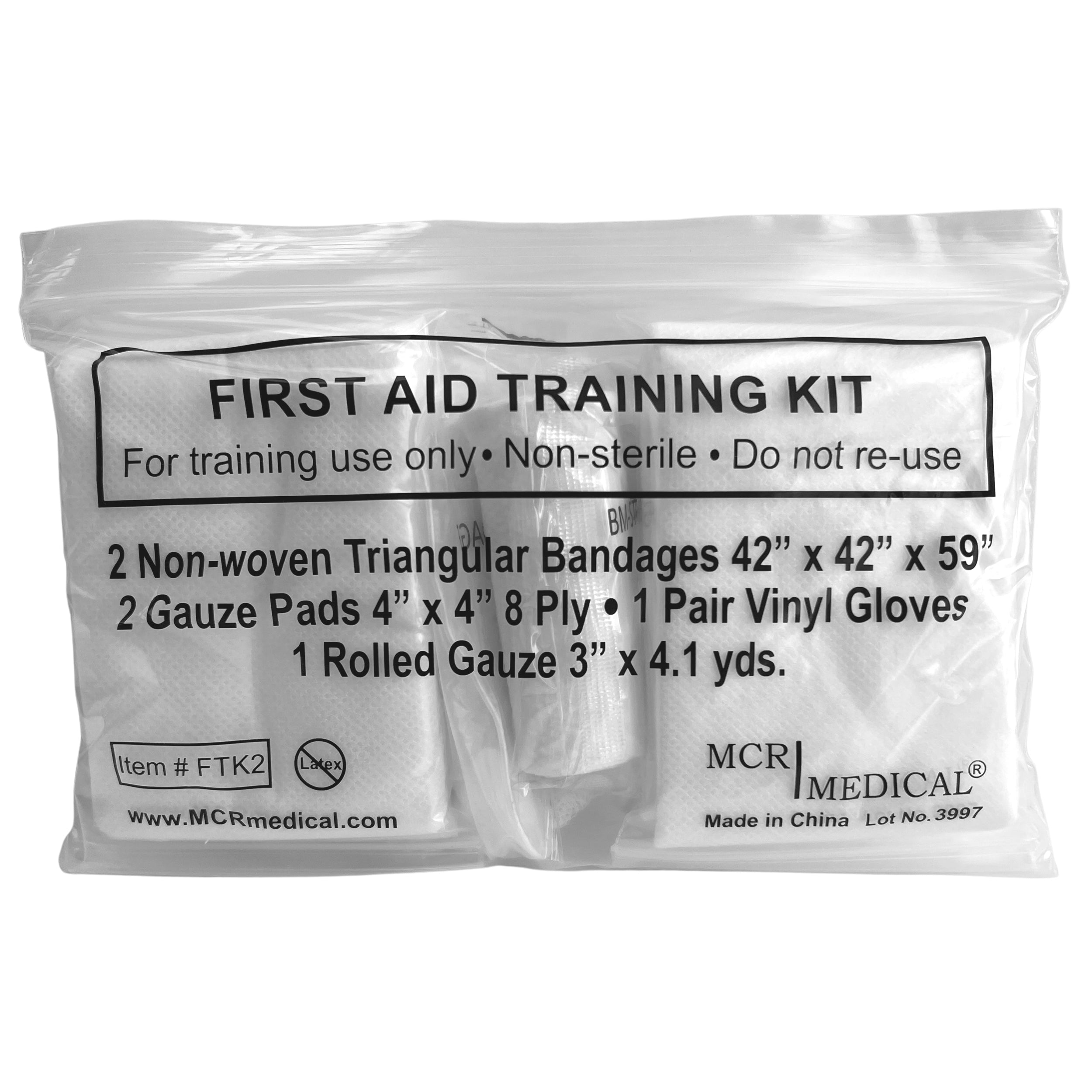 Box of 100 First Aid Training Kits w. 2 Non-Woven Triangular Bandages
