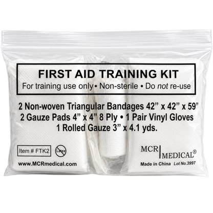 Box of 100 First Aid Training Kits w. 2 Non-Woven Triangular Bandages