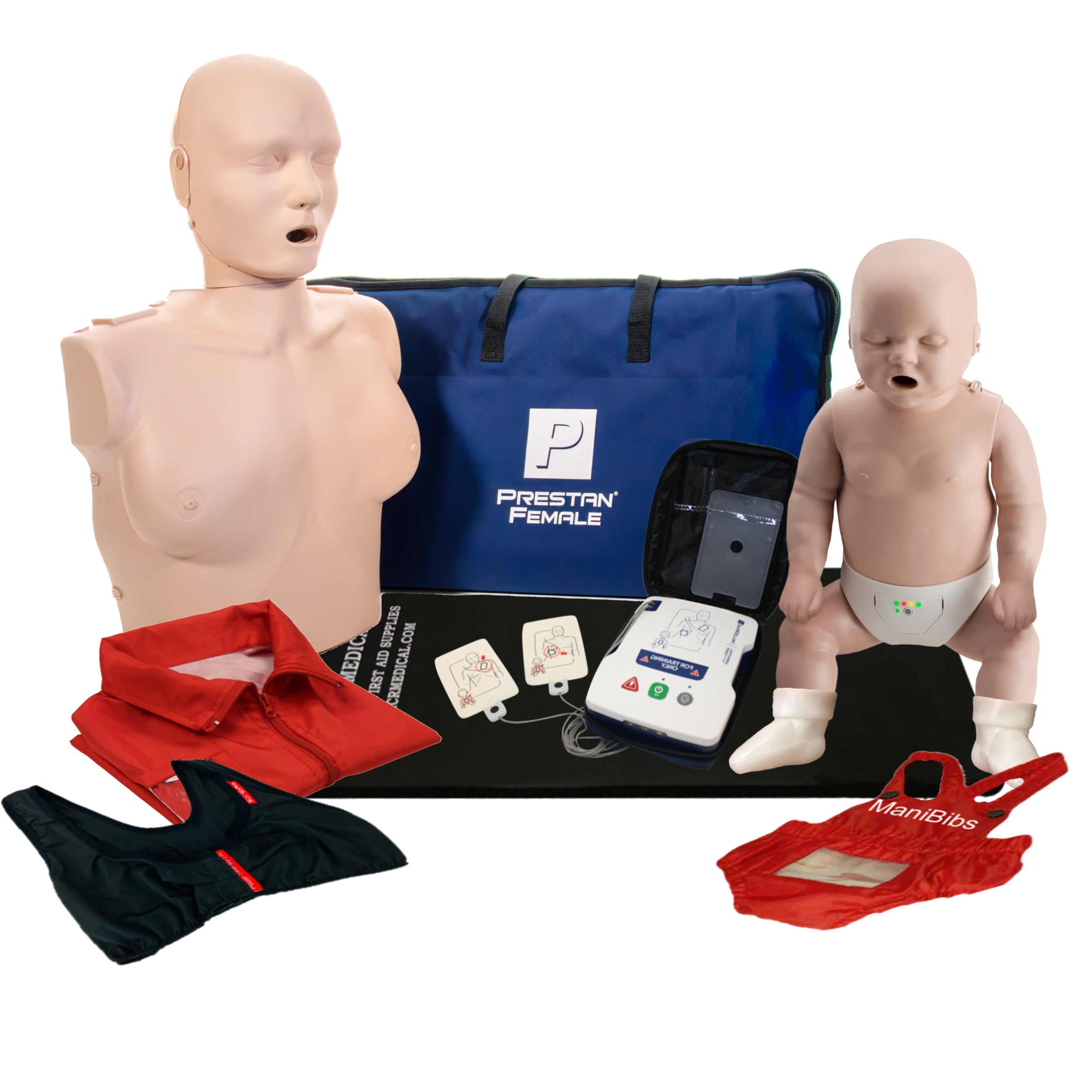 Adult Female and Infant CPR Manikin Kit with Feedback, Prestan UltraTrainer, and MCR Accessories