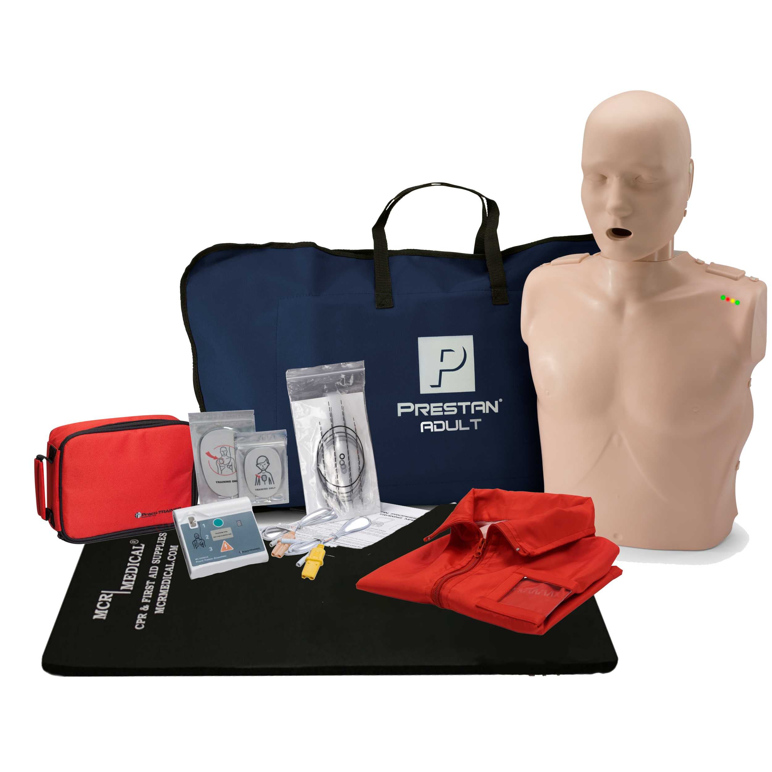 CPR Training Kit w. Adult Manikin WITH Feedback & AED Practi-Trainer Essentials, MEDIUM TONE