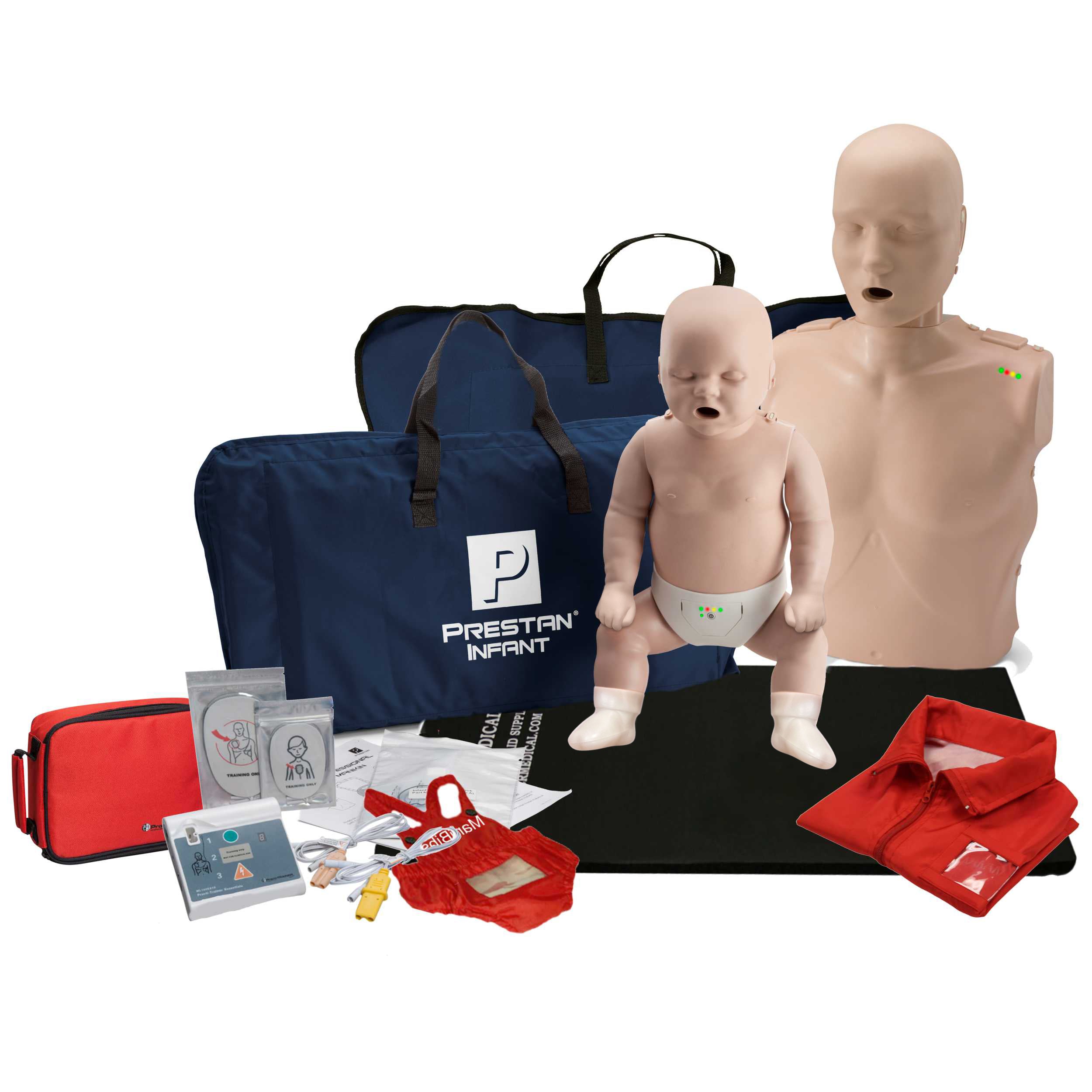 CPR Training Kit w.Adult & Infant Manikin WITH Feedback & AED Practi-Trainer Essentials, MEDIUM TONE