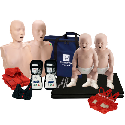 CPR Manikin & AED Trainer Kit with Feedback, Medium Tone (1 Female, 1 Male, 2 Infant, 2 AED Ultratrainers, Manikin Clothing, & Accessories)