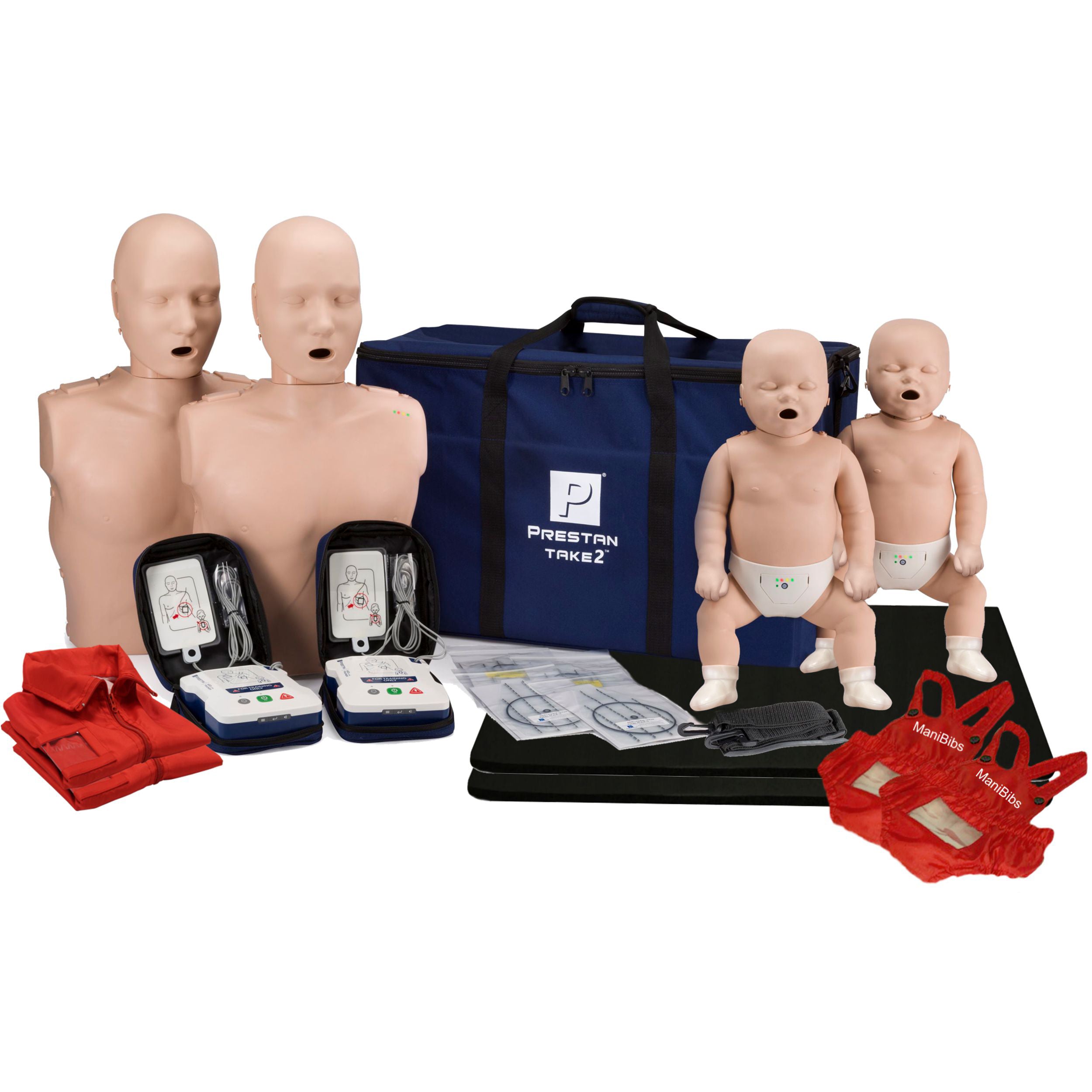 CPR Manikin & AED Trainer Kit with Feedback (2-Adult, 2-Infant, 2-AED UltraTrainers, Vests & Accesso