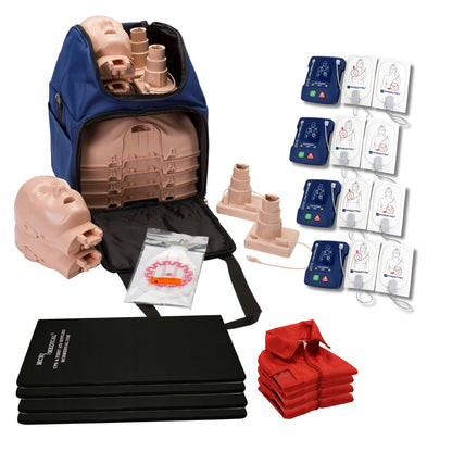 MCR Ultralite CPR Training Kit: 4 Adult PRESTAN Manikins, 4 AED Raizor Trainers, & MCR Accessories (Medium Tone)
