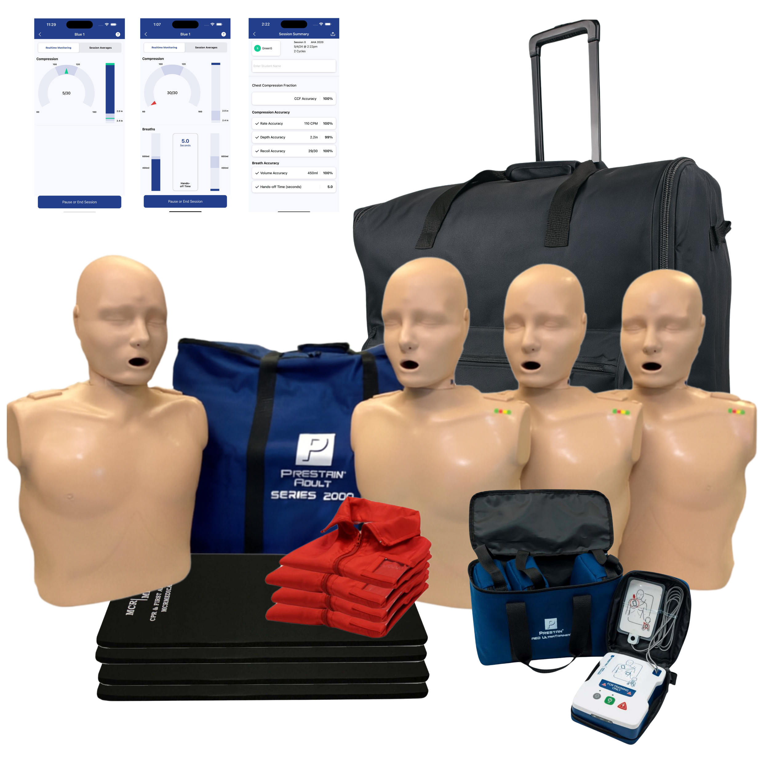 Series 2000 CPR Manikin Kit, 4-Pack Adult with Advanced Feedback, AED UltraTrainers, CarryAll-L