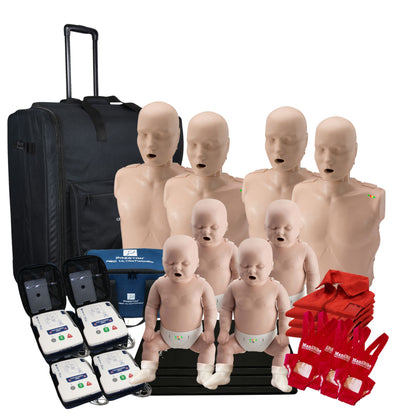CPR Manikin 4-Pack Adult and 4-Pack Infant w. Feedback, AED UltraTrainers, Carry Bag w. Wheels