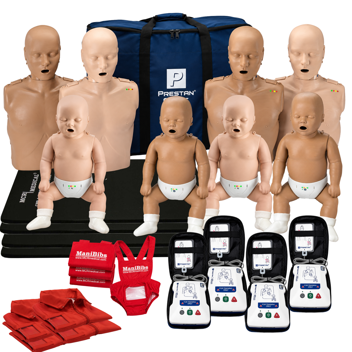 CPR Manikin Diversity Kit, 4-Pack Adult and 4-Pack Infant w. Feedback, AED UltraTrainers