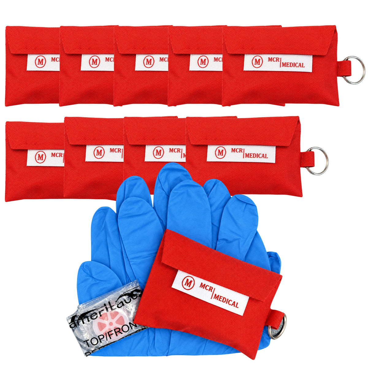 10-Pack of CPR Mask Keychains with Gloves, MCR Medical