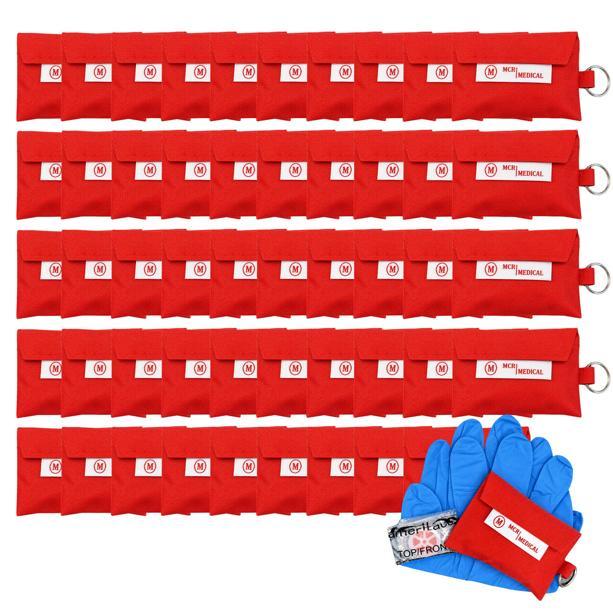 50-Pack of CPR Mask Keychains with Gloves, MCR Medical