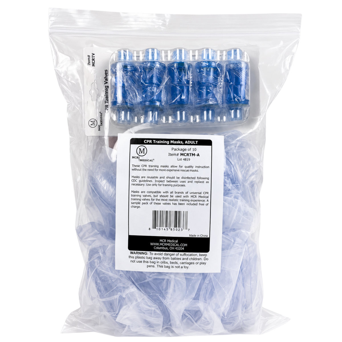 Pack of 10 ADULT Training CPR Masks with FREE Valves, MCR Medical