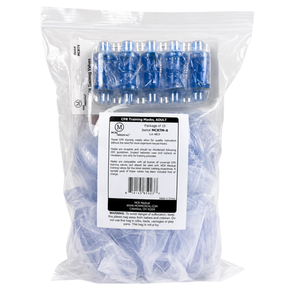 Pack of 10 ADULT Training CPR Masks with FREE Valves, MCR Medical