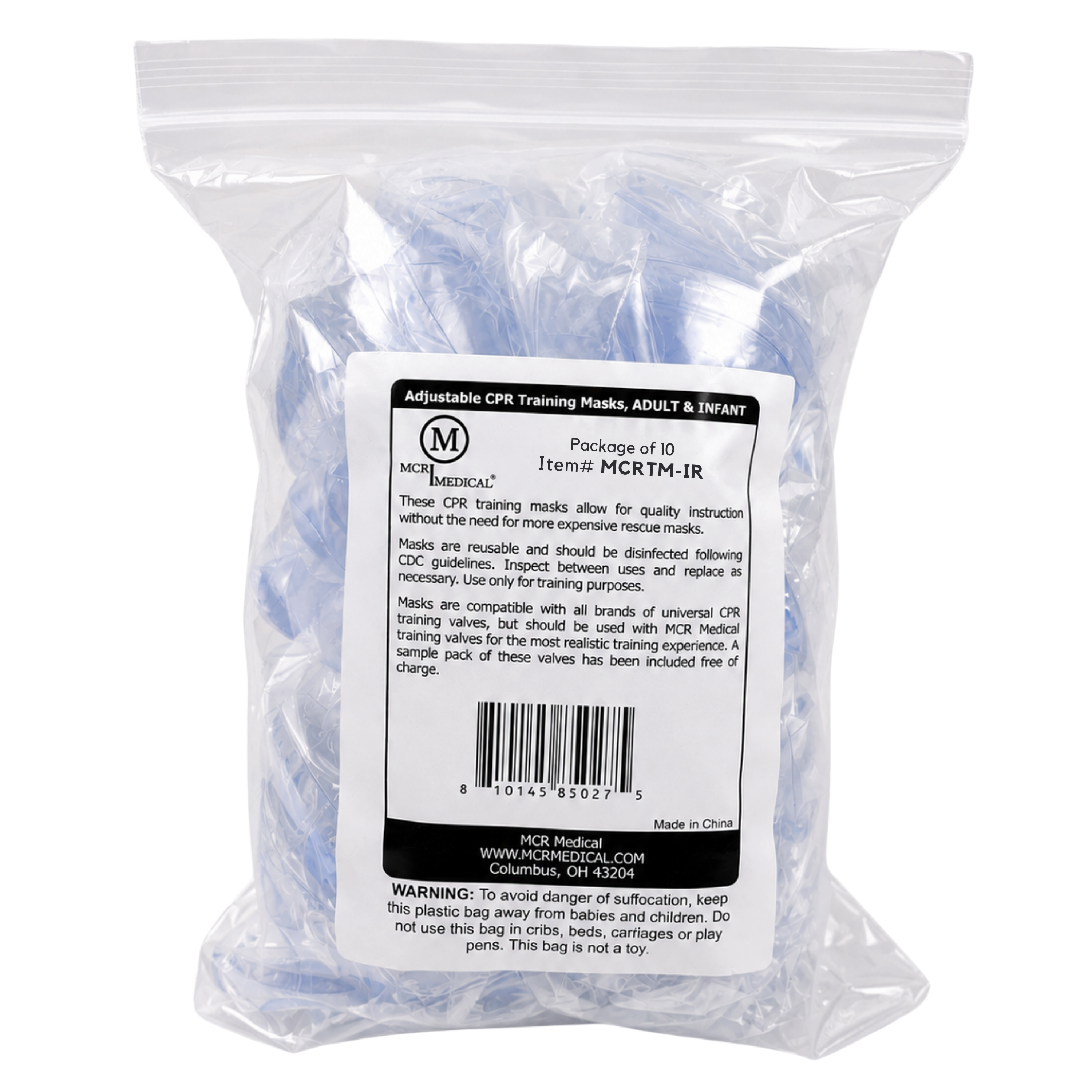 Pack of 10 Adjustable Infant Training CPR Masks, MCR Medical