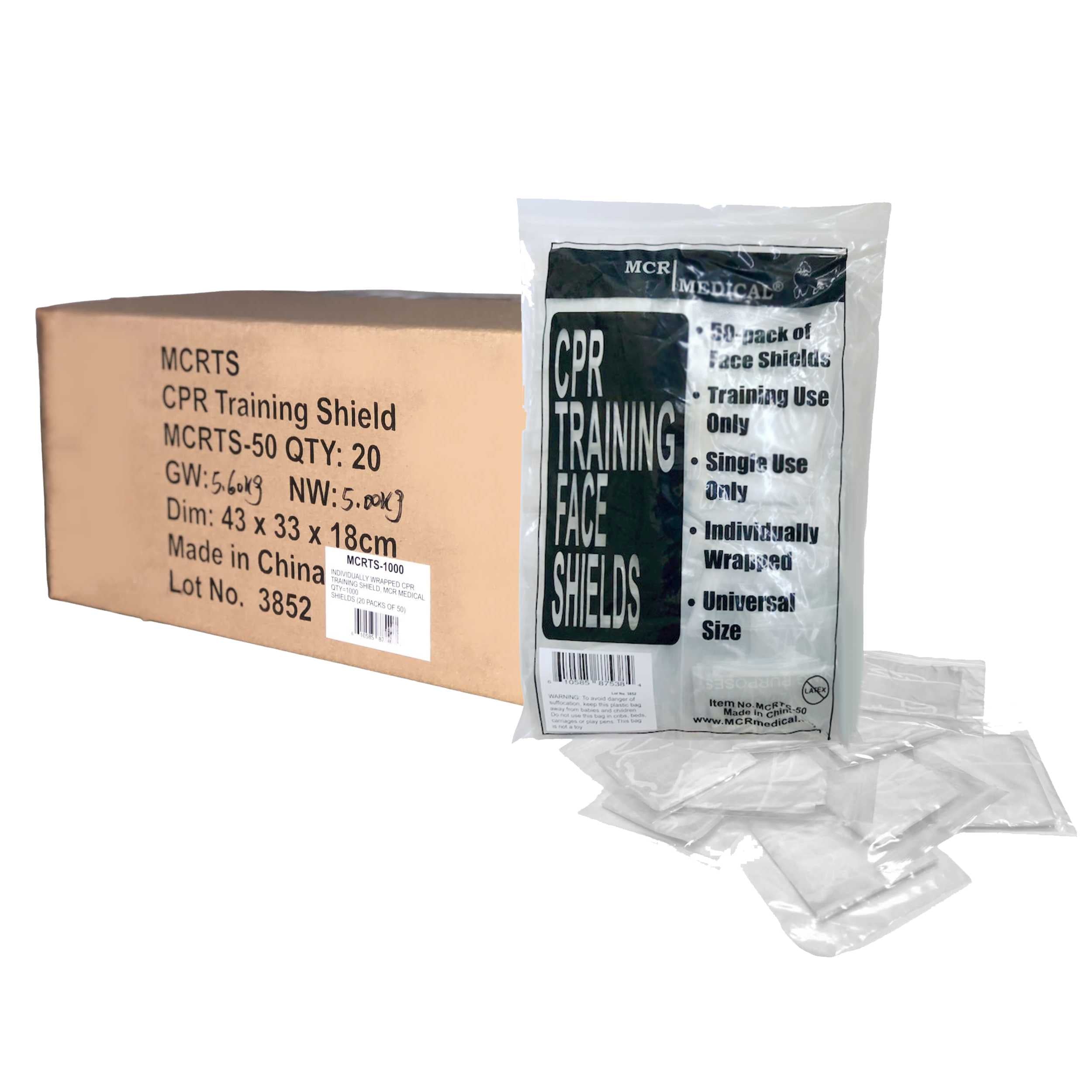 Pack of 1000 CPR Practice Shields, MCR