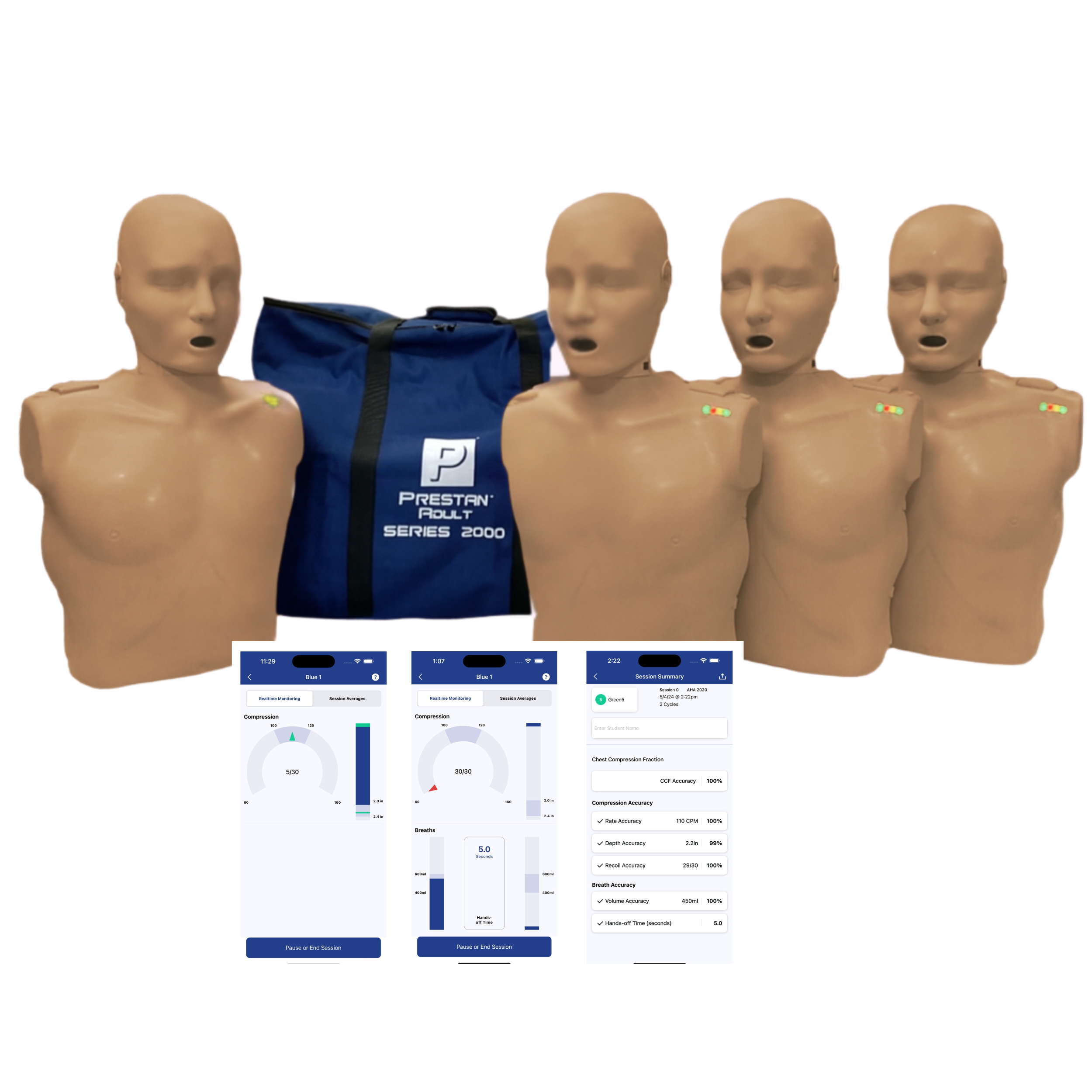 Series 2000 4-Pack Adult CPR Manikins w. Advanced Feedback, DARK TONE, PRESTAN