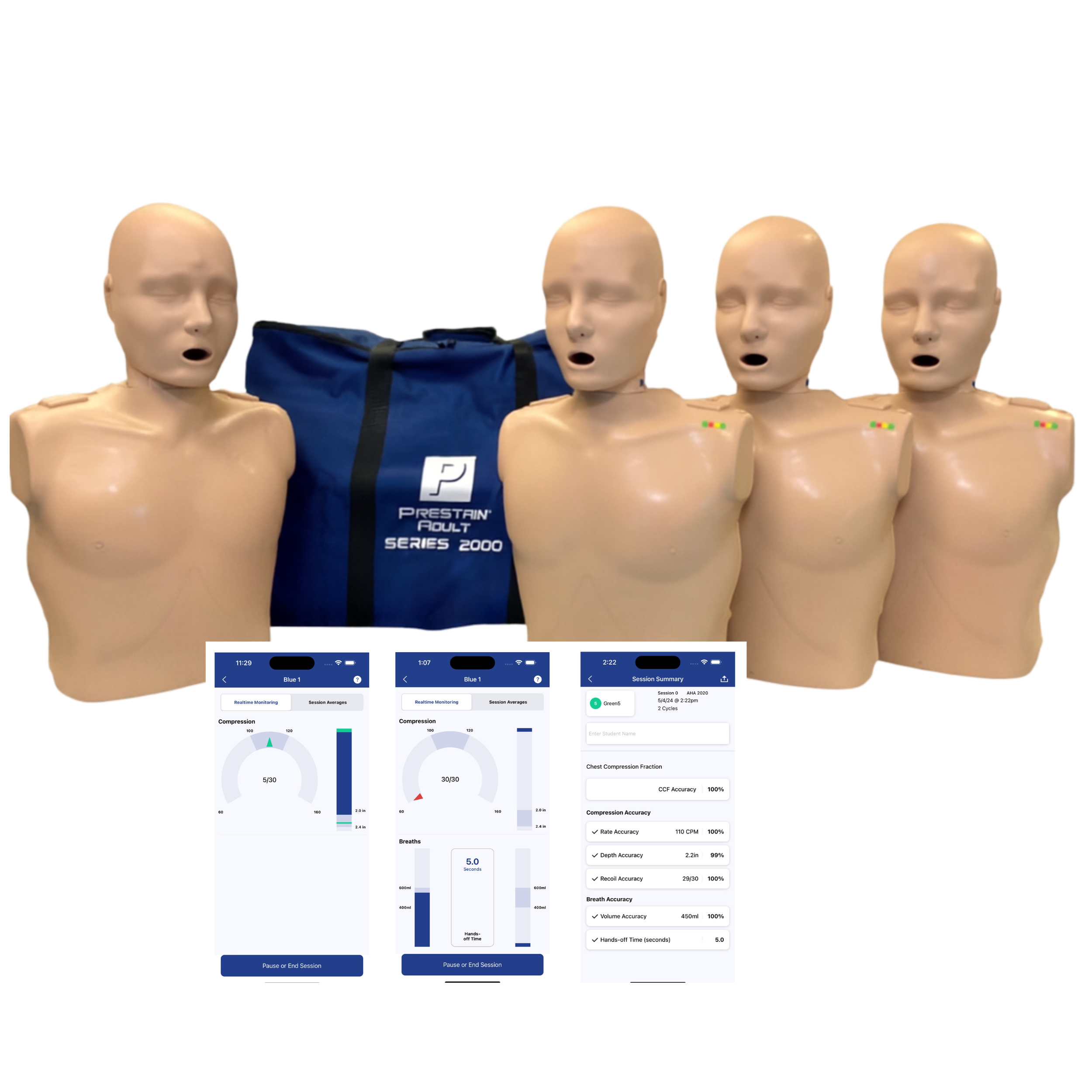 Series 2000 CPR Manikin Kit, 4-Pack Adult with Advanced Feedback, AED UltraTrainers, CarryAll-L