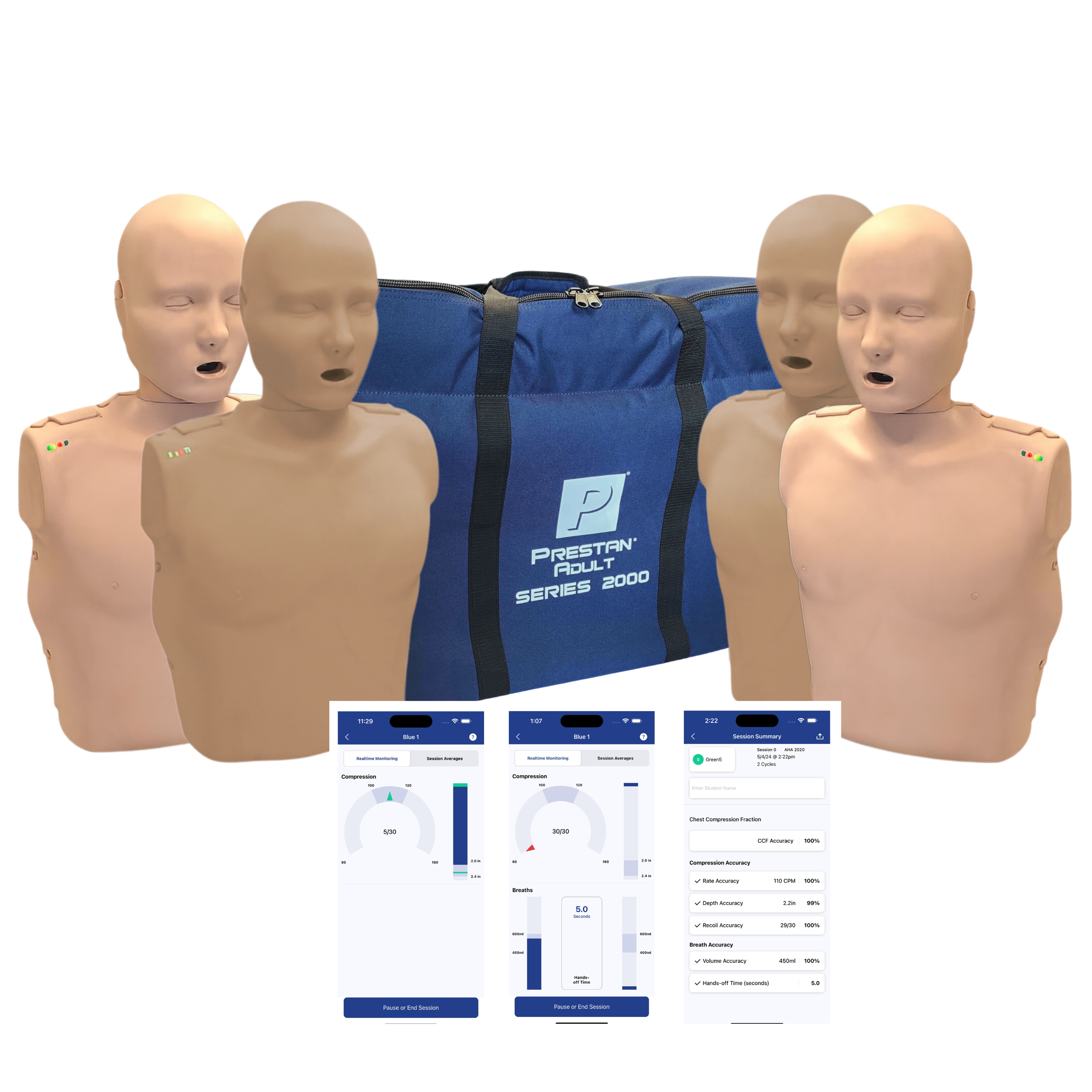 Series 2000 4-Pack Adult CPR Manikins w. Advanced Feedback, Med/Dark TONE, PRESTAN
