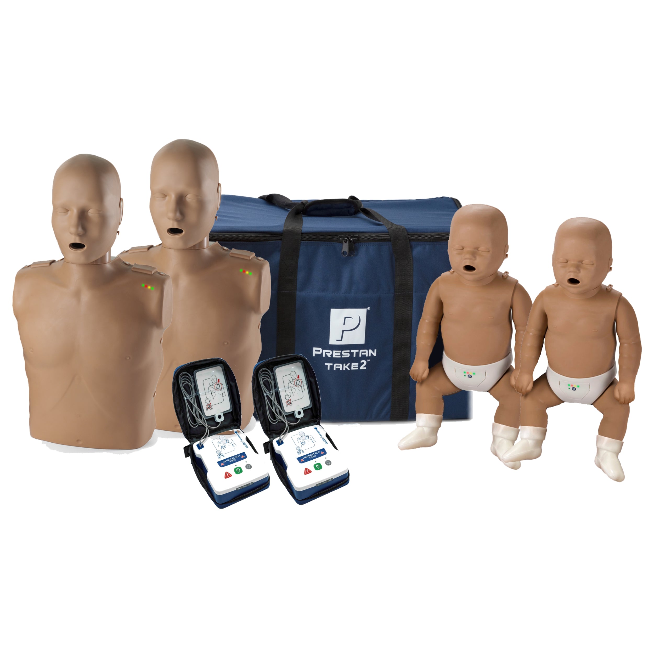 Prestan Take2 CPR Manikin & AED Trainer Kit (2-Adult, 2-Infant, & 2-AED UTs), Dark Tone