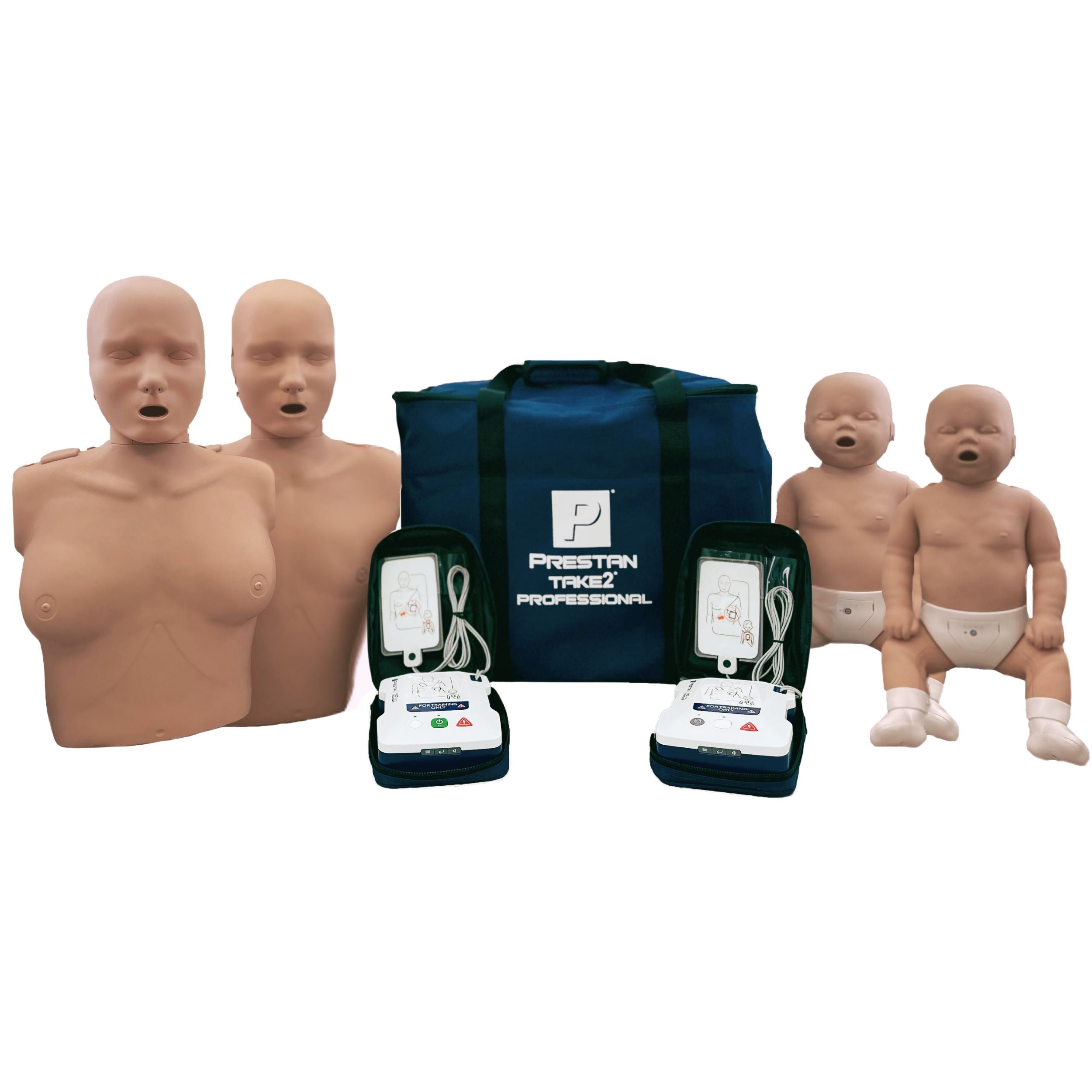 Prestan Take2 CPR Manikin & AED Trainer Kit (1-Adult, 1 Female Adult, 2-Infant, & 2-UltraTrainers) - Dark Tone