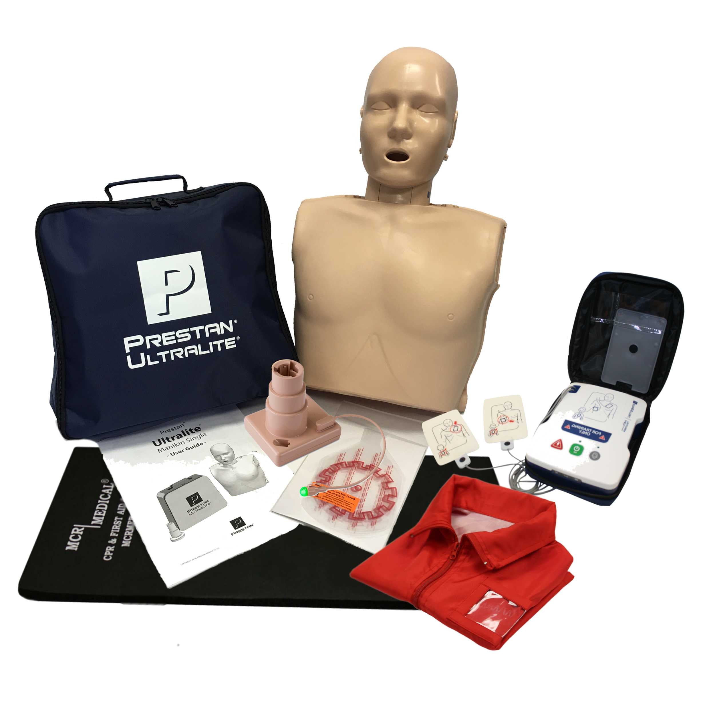CPR Training Kit w Prestan Ultralite CPR Manikin w/ Feedback, AED UltraTrainer, & Acc.