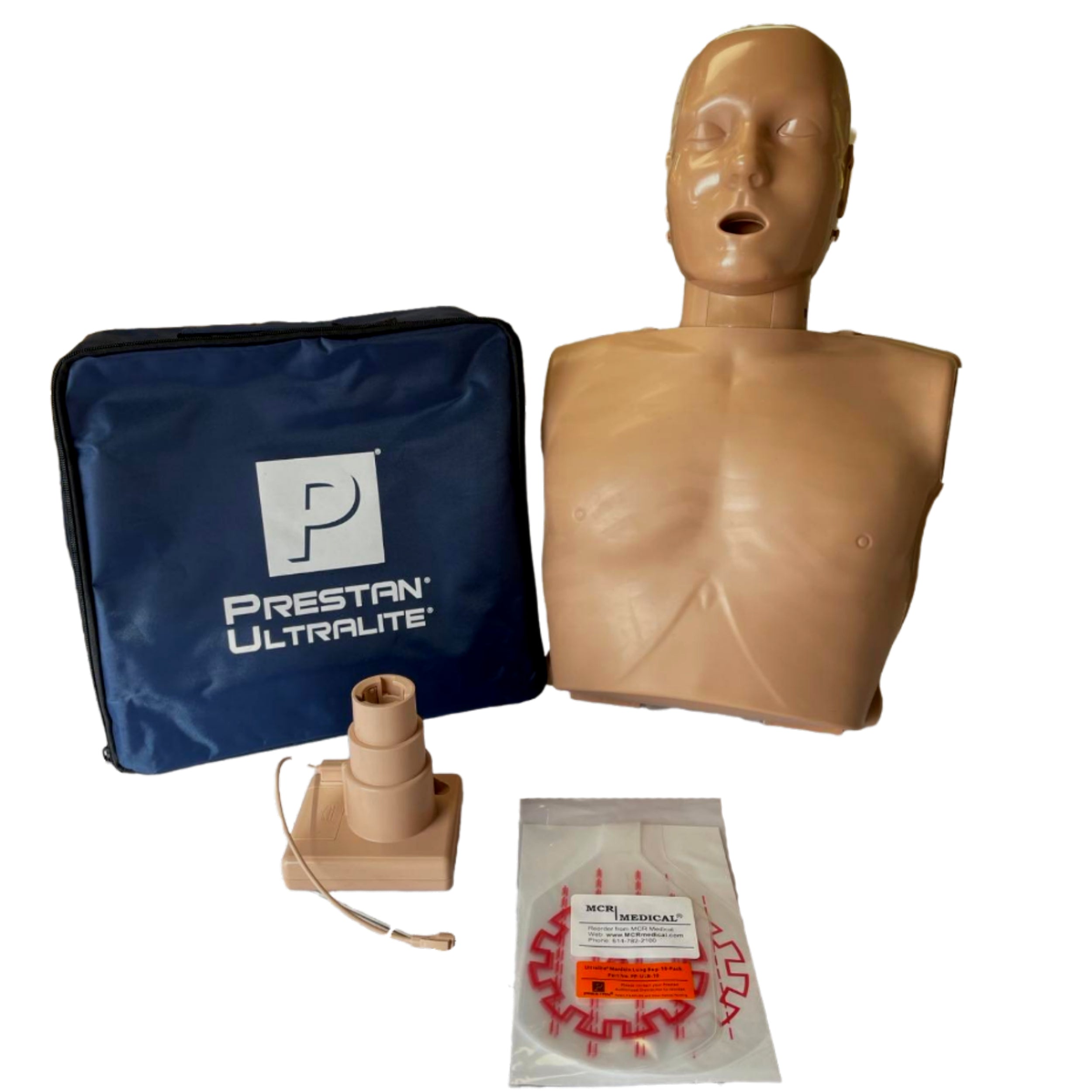 CPR Training Kit w Adult and Infant PRESTAN Ultralite CPR Manikin Dark Tone w/ Feedback, AED Ultra