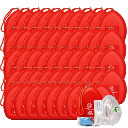 Case of 50 CPR Rescue Masks, Adult/Child, Hard Case with Wrist Strap, MCR