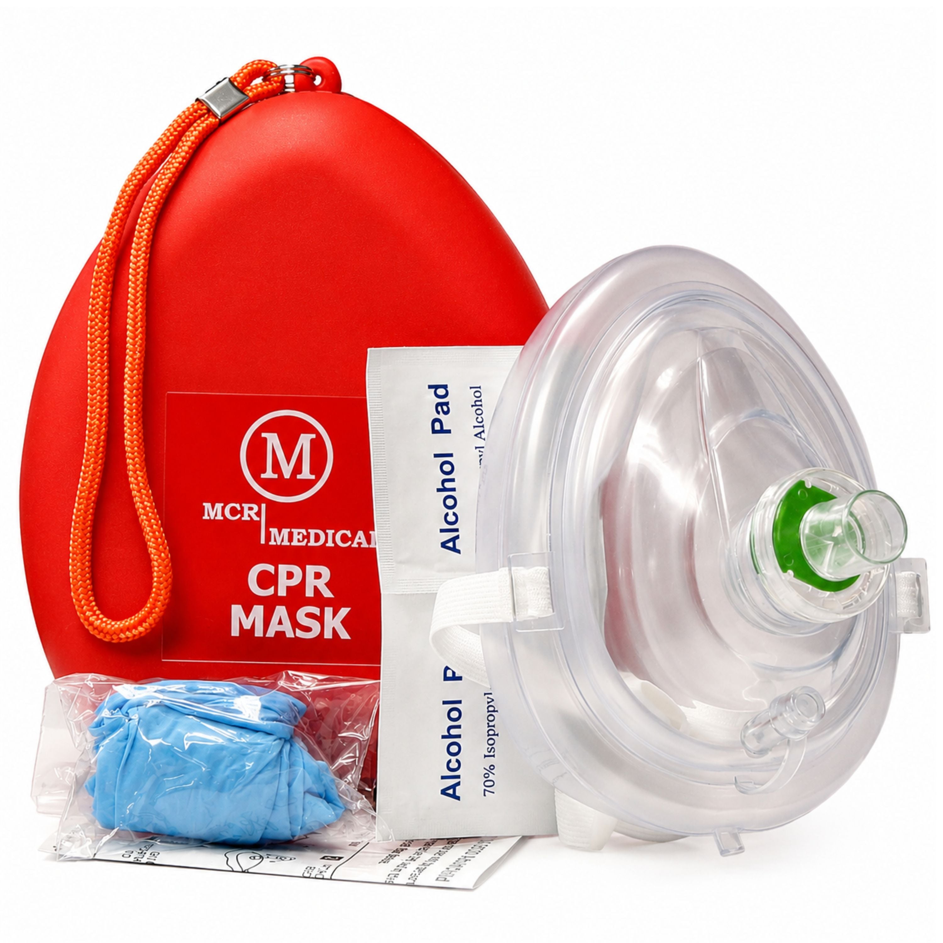 CPR Rescue Mask, Adult/Child, Hard Case w Wrist Strap, MCR