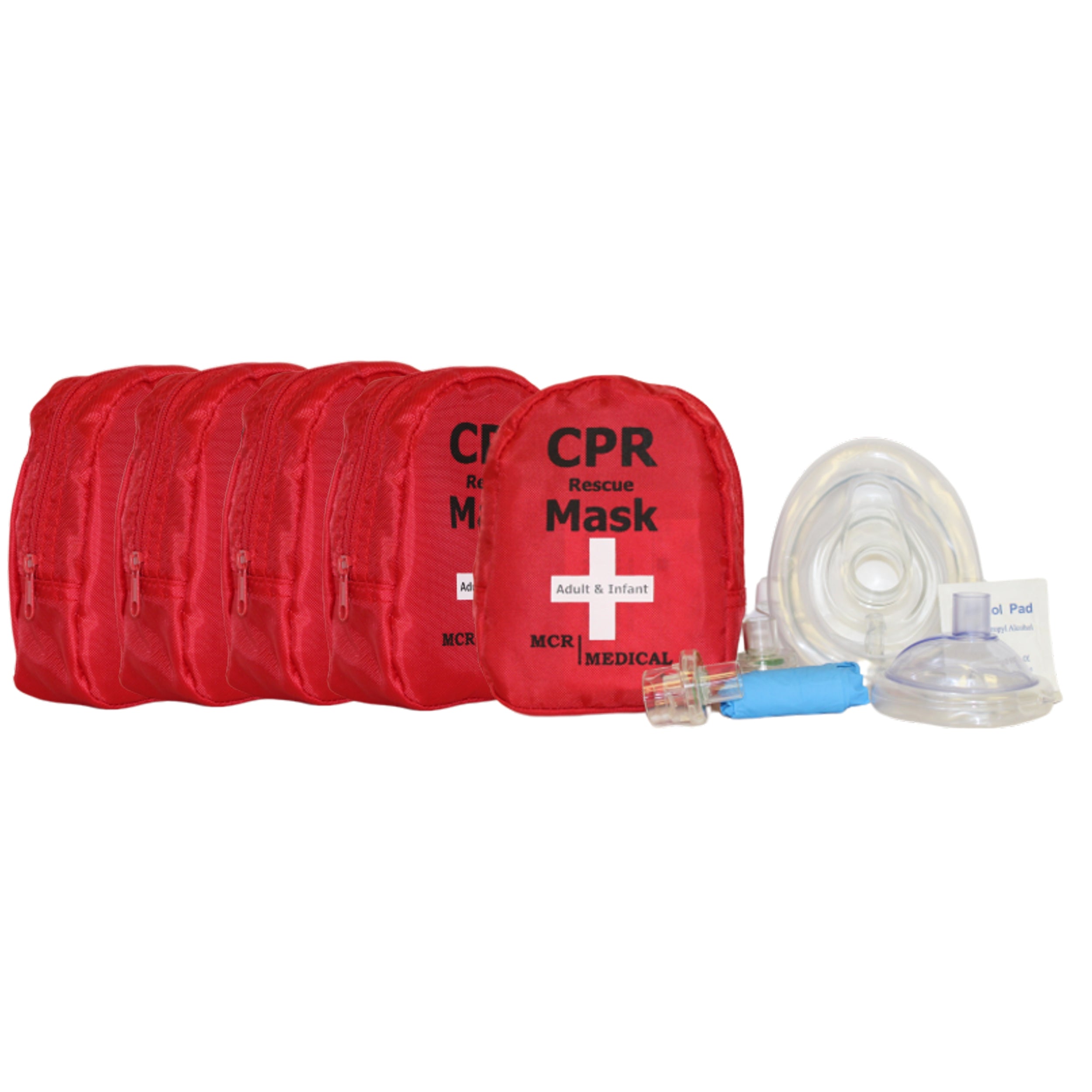 Pack of 5 CPR Masks, Adult/Child & Infant & 2 Valves, MCR Medical