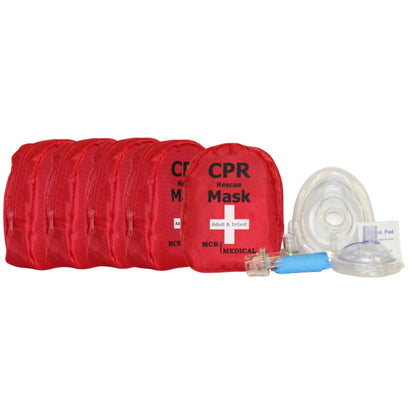 Pack of 5 CPR Masks, Adult/Child & Infant & 2 Valves, MCR Medical