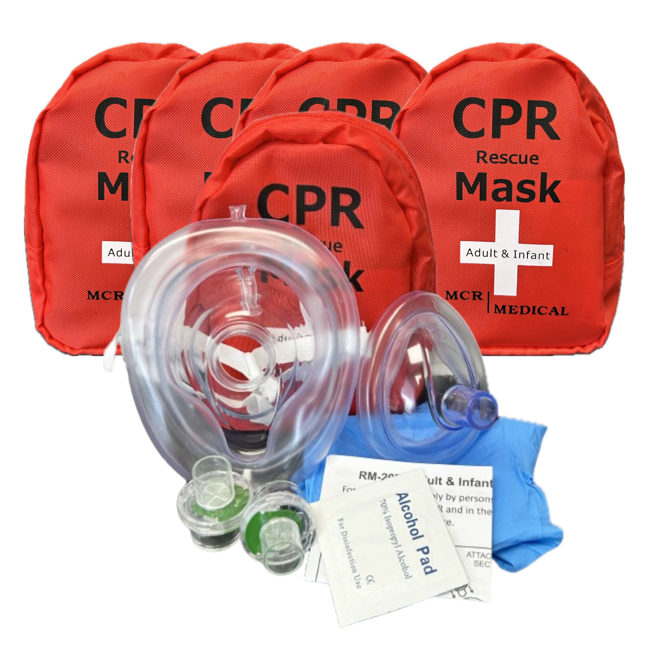 Pack of 5 CPR Masks, Adult/Child & Infant & 2 Valves, MCR Medical