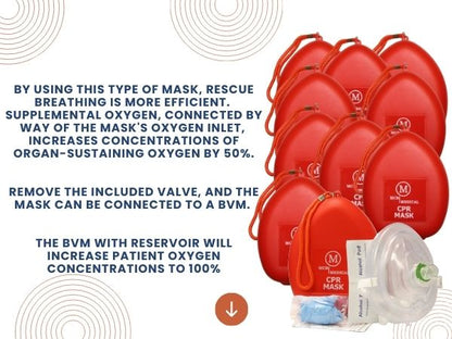 Case of 50 CPR Rescue Masks, Adult/Child, Hard Case with Wrist Strap, MCR