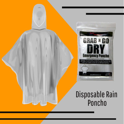 Pack of 50 Emergency Rain Ponchos, Clear, Rectangular with Hood